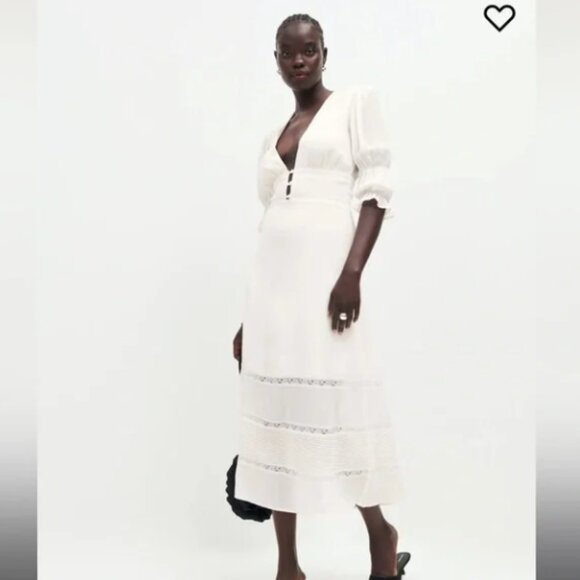 Reformation Ginny Lace-Trimmed Pintucked Georgette Midi Dress Size 6 Ivory White - Picture 10 of 15